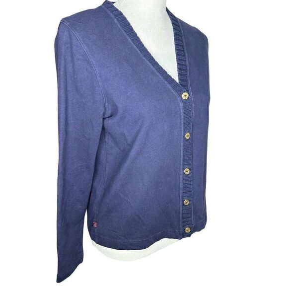 Lauren Ralph Lauren Navy Blue V- neck Button front cardigan Sz small - Picture 2 of 6